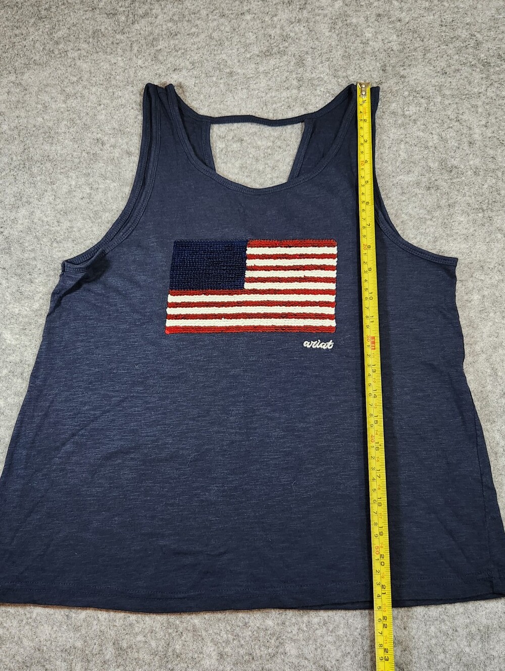 Ariat Navy Sleeveless Top with White Brand Tag Sequin Flag Size Small - Picture 5 of 8